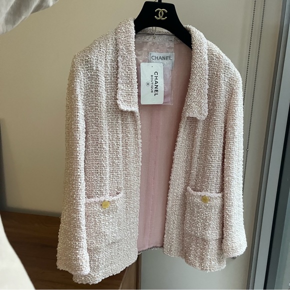 ❌SOLD❌ CHANEL 1999 SS Vintage Pink Beige Tweed Jacket CC Logo FR44 Large L Auth - Picture 10 of 17